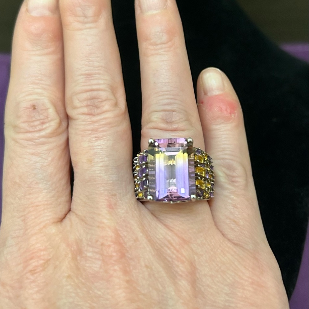 Gorgeous Ametrine Amethyst Citrine 925 Sterling Silver Statement Ring Size 6 - Picture 4 of 7